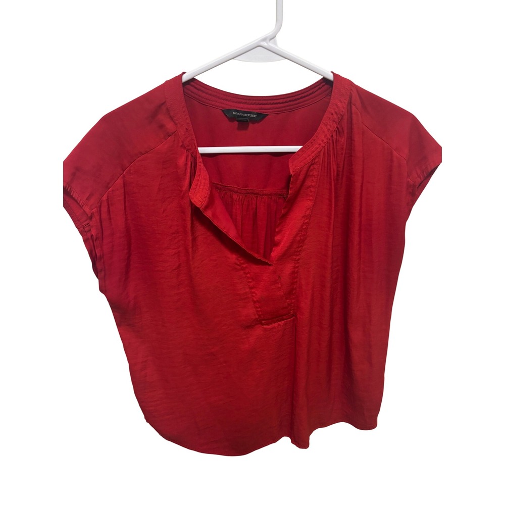 Banana Republic Womens Red Cap Sleeve Split Neck Pleated Back Blouse Size S